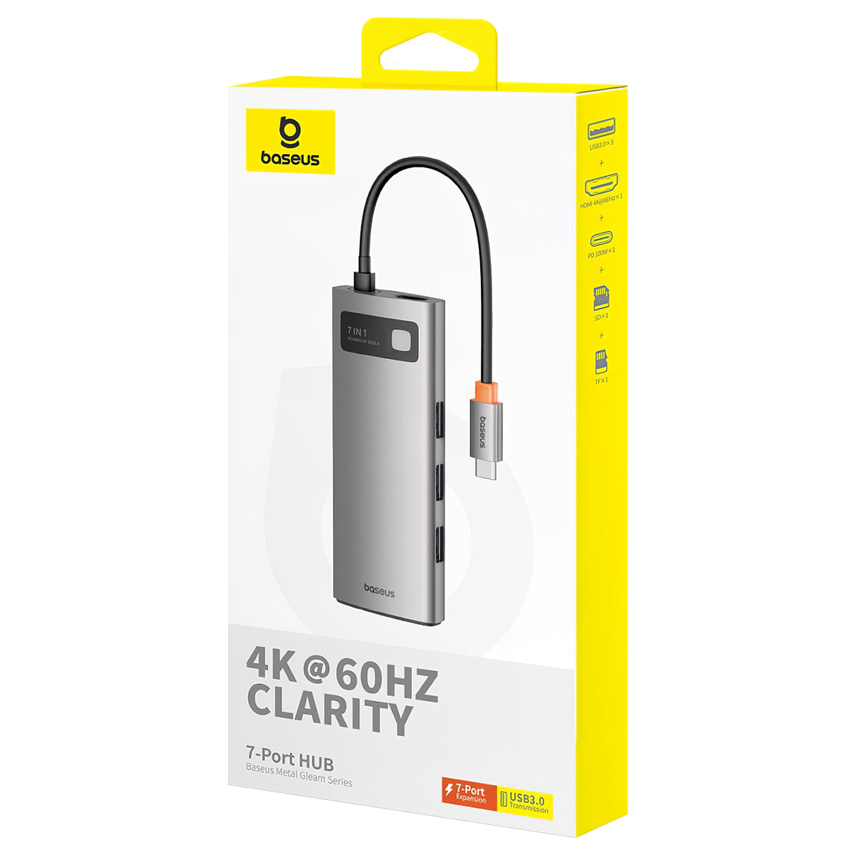 Hub USB-C Baseus Joystar, 3 x USB-A 3.0 - 1 x USB-C - 1 x HDMI - 1 x SD - 1 x microSD, Plateado B00030708811-00