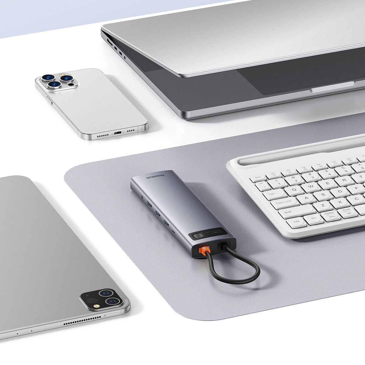 Hub USB-C Baseus Metal Gleam, 3 x USB-A 3.0 - 1 x USB-A - 1 x USB-C - 1 x HDMI - 1 x VGA - 1 x Jack 3.5mm - 1 x RJ45 - 1 x SD - 1 x microSD, Gris