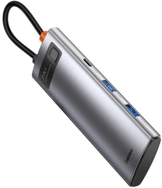 Hub USB-C Baseus Metal Gleam, 2 x USB-A 3.0 - 2 x USB-C - 1 x HDMI - 1 x SD - 1 x microSD, Gris WKWG020113