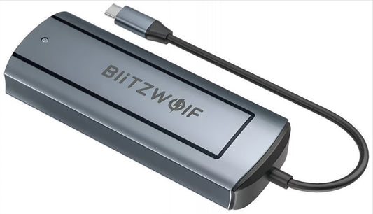 Hub USB-C BlitzWolf BW-Neo TH13, 3 x USB-A 3.0 - 1 x USB-C - 1 x Display Port - 1 x Interfaz SSD, Gris