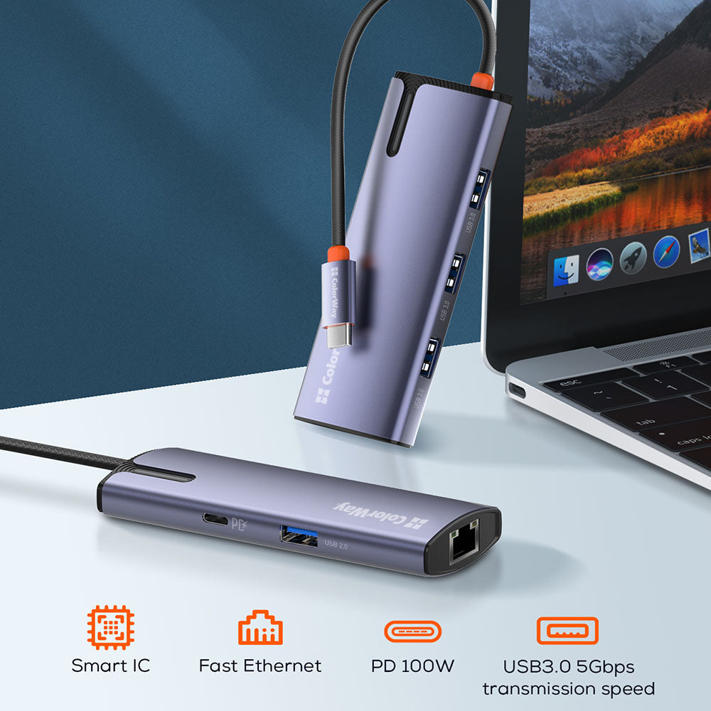 Hub USB-C ColorWay CW-HUB03, 6en1, Plateado