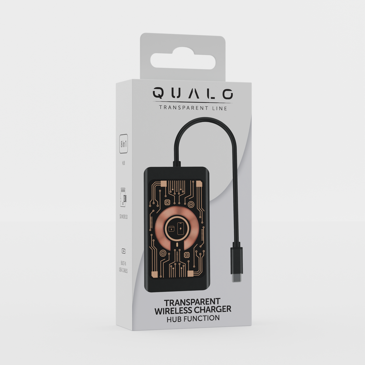Hub USB-C con Carga Inalámbrica QI Qualo QTPB5-HUB-18, 9en1, Gris