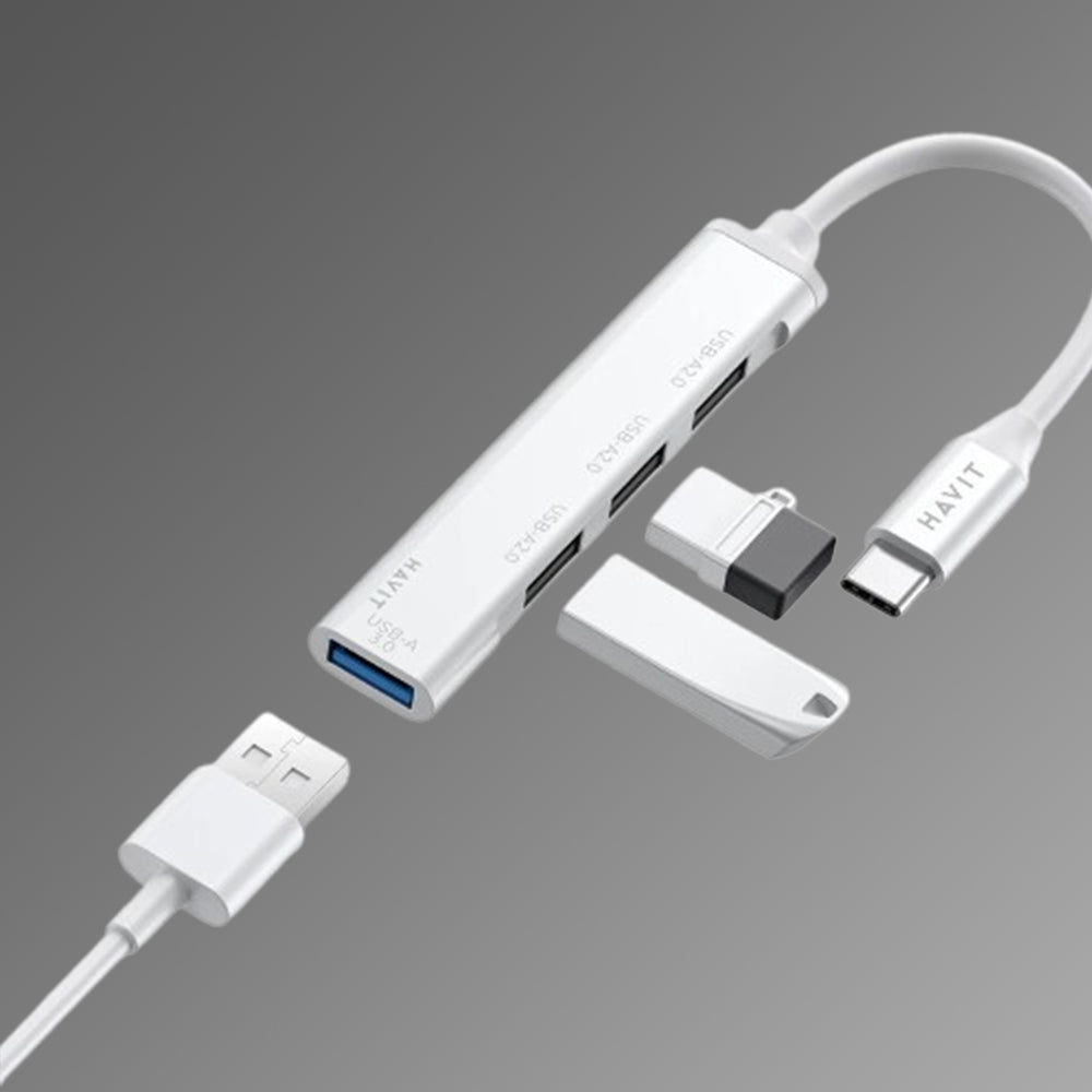 Hub USB-C HAVIT HB41, 4 en 1, Plateado