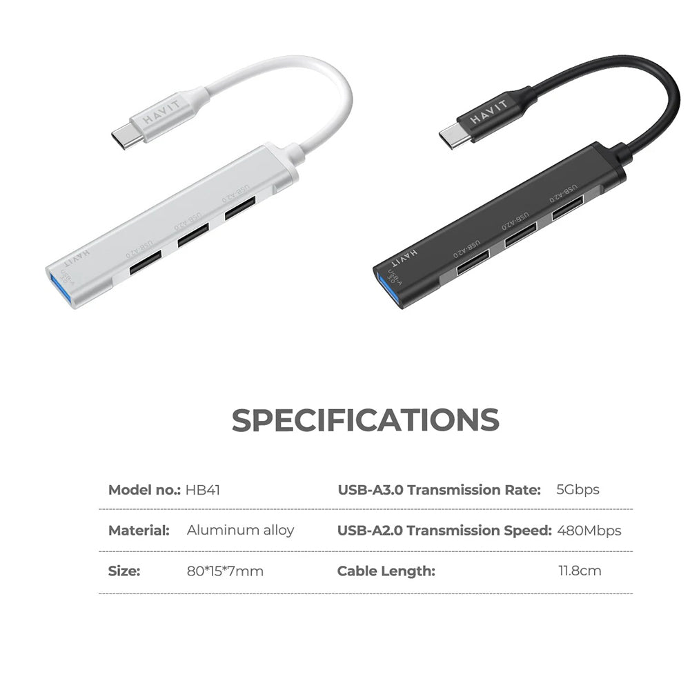 Hub USB-C HAVIT HB41, 4 en 1, Plateado