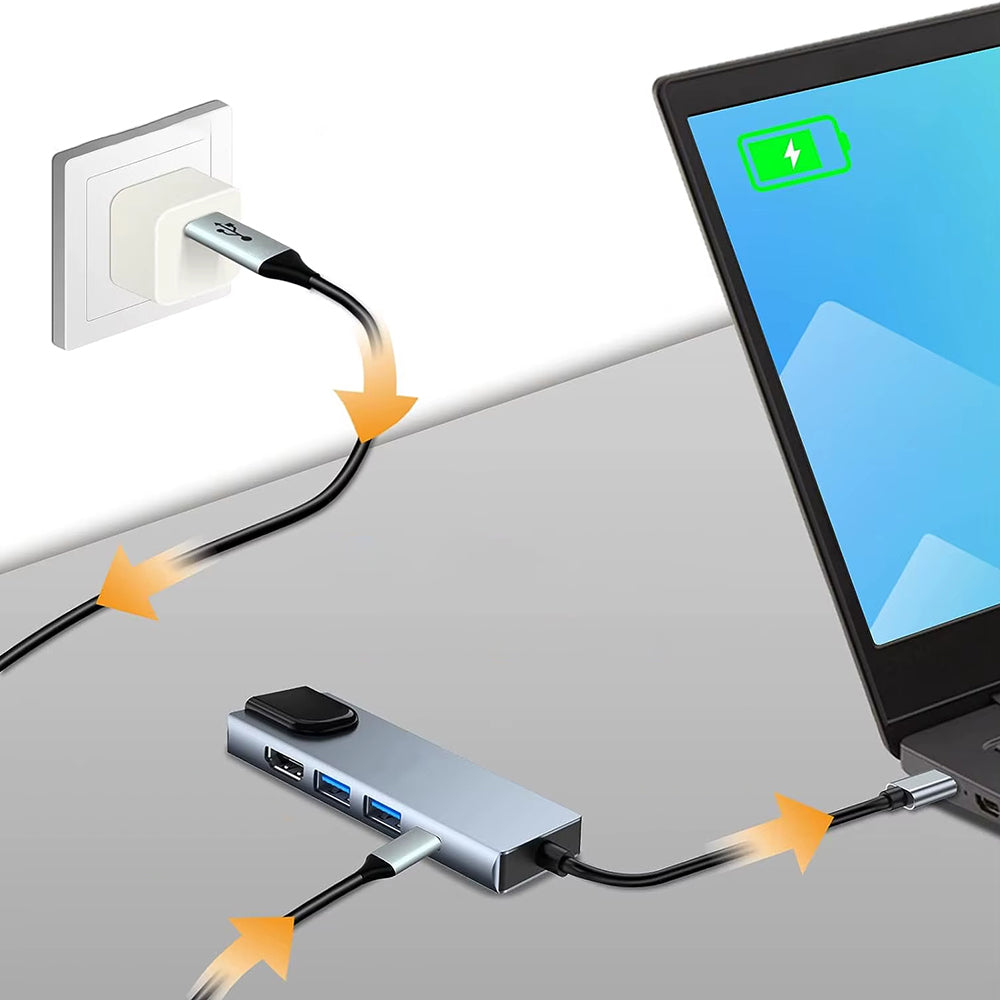 Hub USB-C Techsuit H1 NetBridge, 5 en 1, Gris