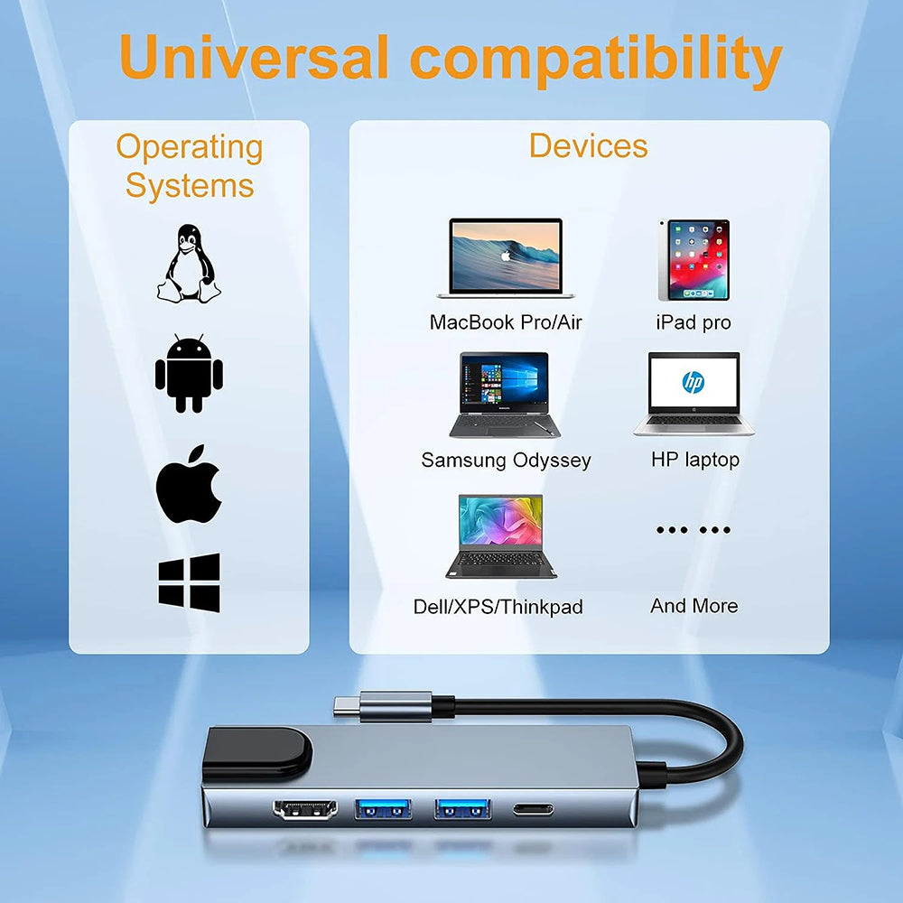 Hub USB-C Techsuit H1 NetBridge, 5 en 1, Gris