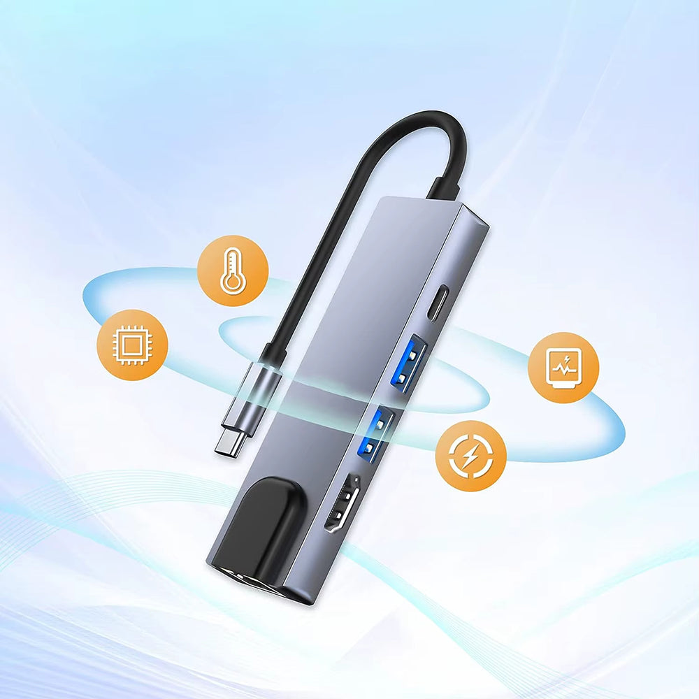 Hub USB-C Techsuit H1 NetBridge, 5 en 1, Gris