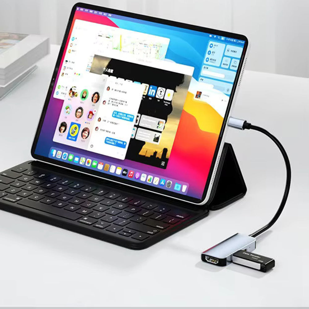 Hub USB-C Techsuit H4 TurboChargeX, 3 en 1, Gris