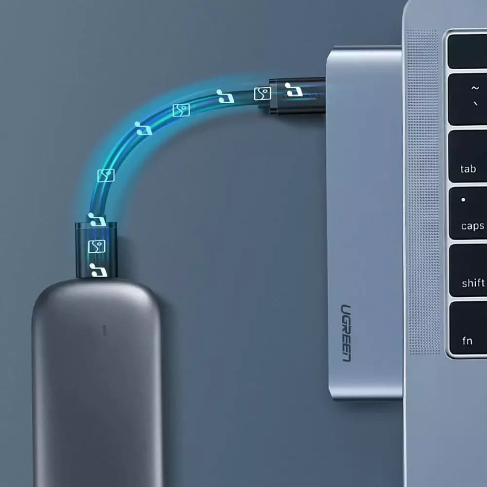 Hub USB-C UGREEN CM251 para Apple MacBook Pro / Air, 3 x USB-A 3.0 - 1 x USB-C - 1 x SD - 1 x microSD, Gris