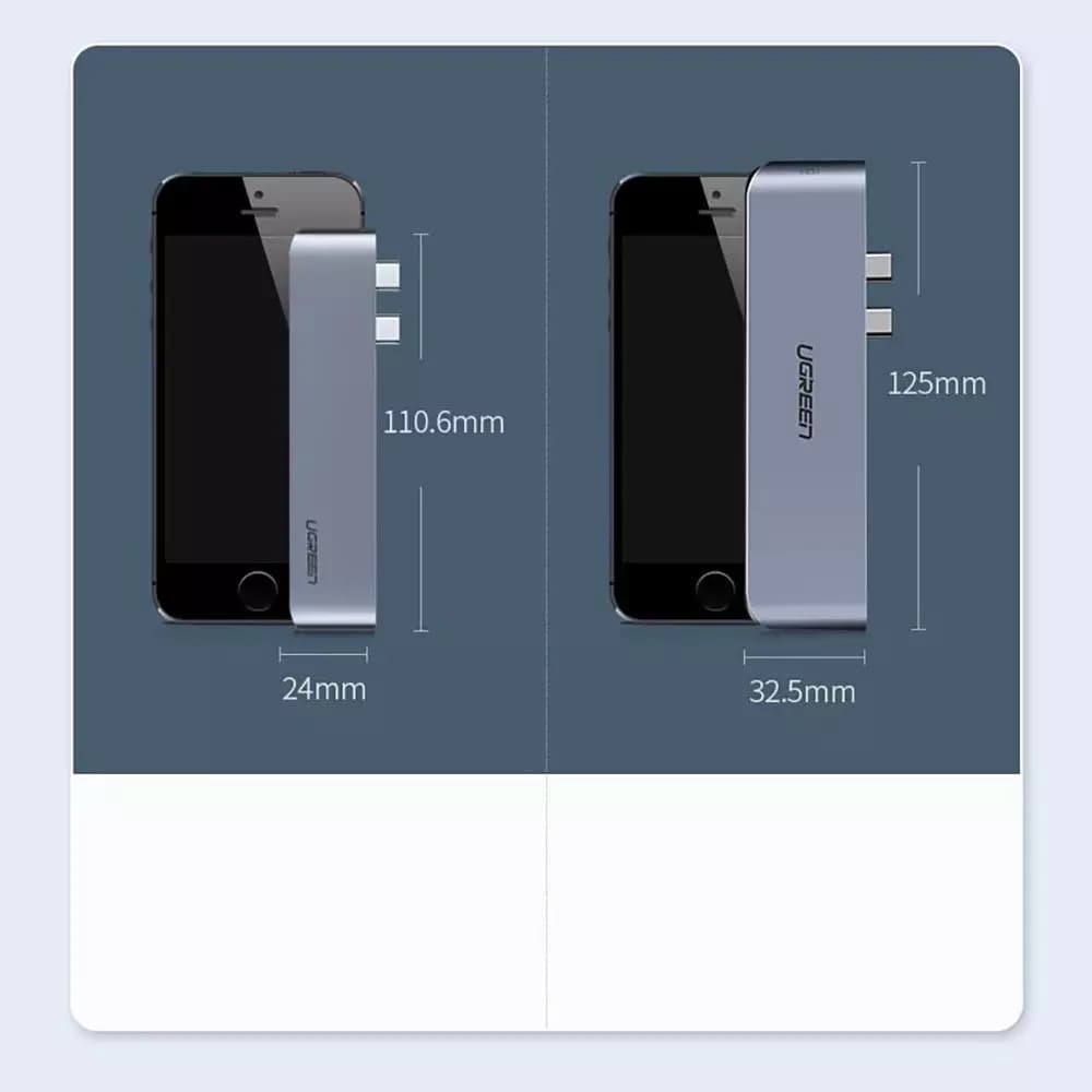 Hub USB-C UGREEN CM251 para Apple MacBook Pro / Air, 3 x USB-A 3.0 - 1 x USB-C - 1 x SD - 1 x microSD, Gris