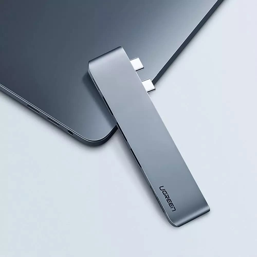 Hub USB-C UGREEN CM251 para Apple MacBook Pro / Air, 3 x USB-A 3.0 - 1 x USB-C - 1 x SD - 1 x microSD, Gris