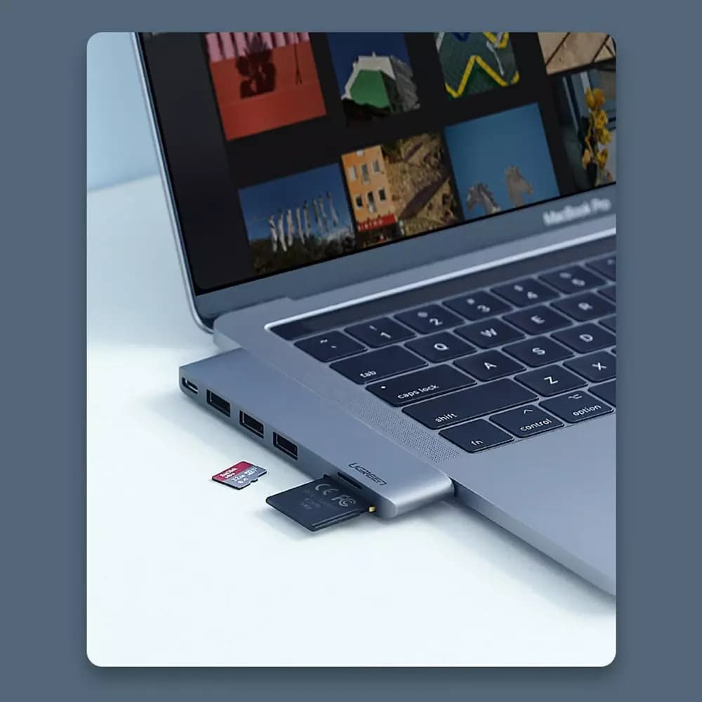 Hub USB-C UGREEN CM251 para Apple MacBook Pro / Air, 3 x USB-A 3.0 - 1 x USB-C - 1 x SD - 1 x microSD, Gris