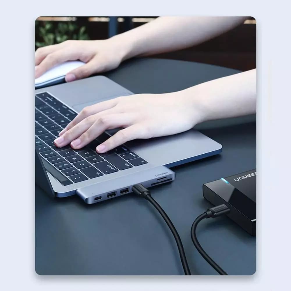 Hub USB-C UGREEN CM251 para Apple MacBook Pro / Air, 3 x USB-A 3.0 - 1 x USB-C - 1 x SD - 1 x microSD, Gris