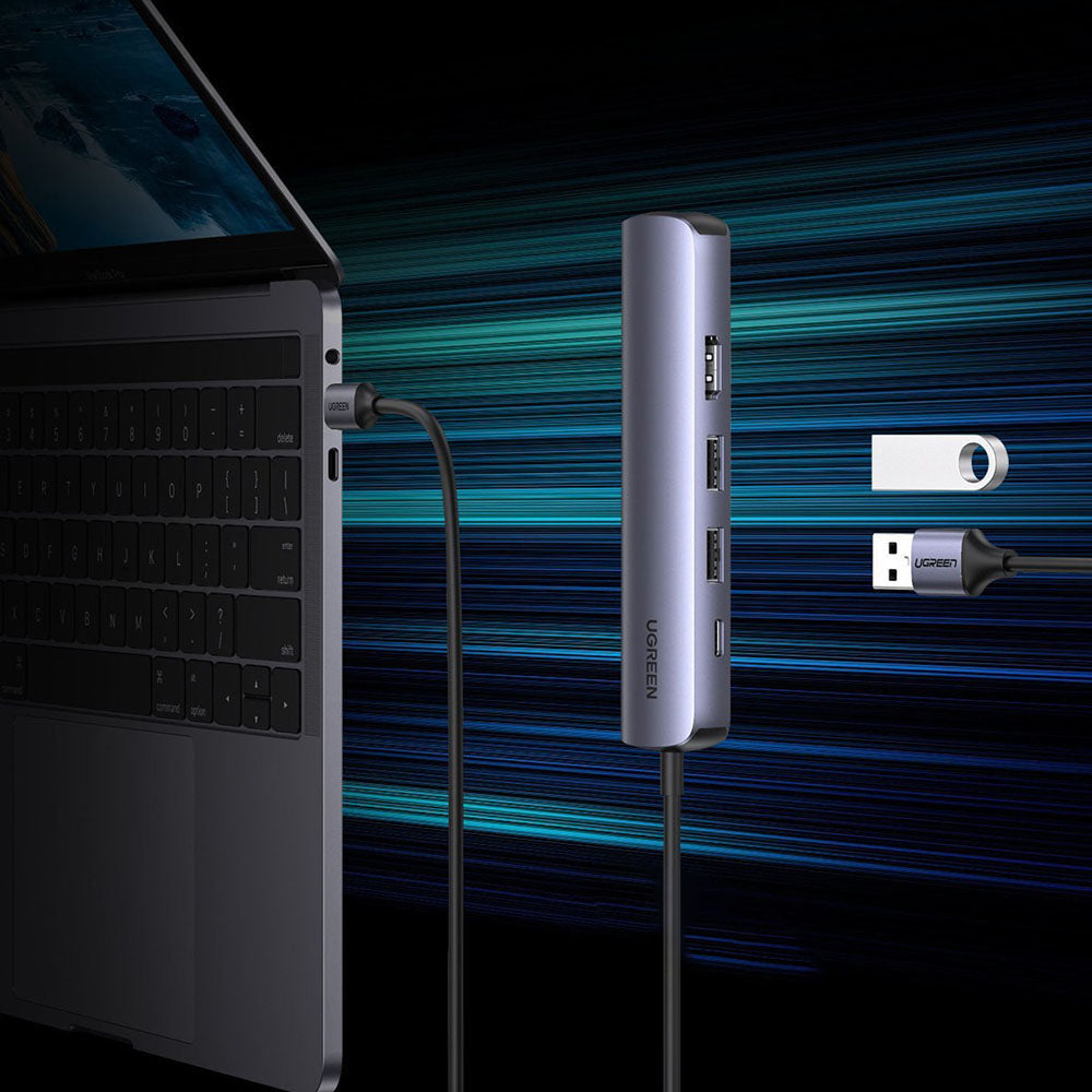 Hub USB-C UGREEN CM418 (10919), 2 x USB-A 3.0 - 1 x USB-C - 1 x HDMI - 1 x RJ45, Gris
