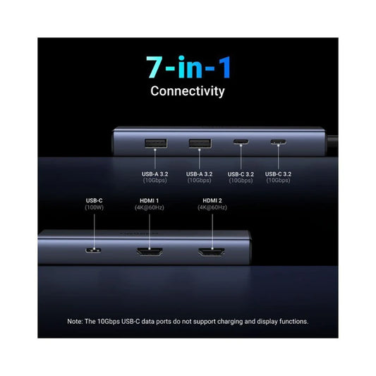 Hub USB-C UGREEN CM498 (45379), 2 x USB-A 3.2 - 3 x USB-C - 2 x HDMI, Gris