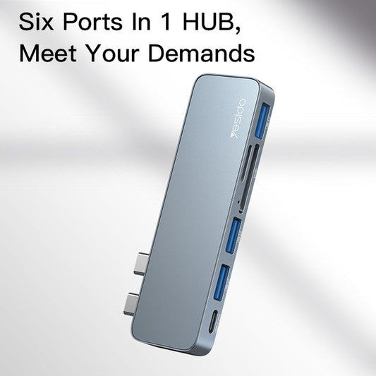 Hub USB-C Yesido HB10 para Apple MacBook Pro / Air, 6en1, Gris