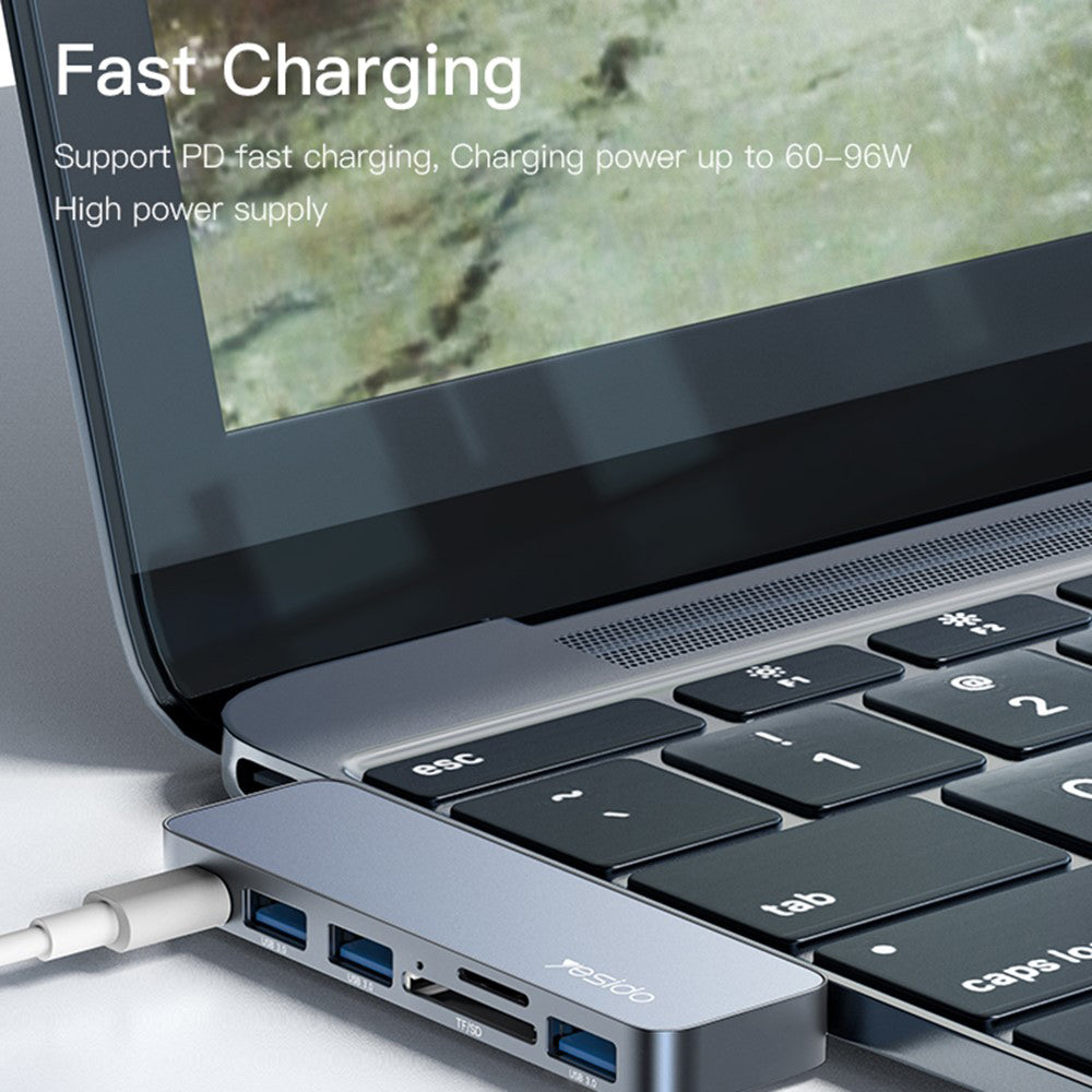 Hub USB-C Yesido HB10 para Apple MacBook Pro / Air, 6en1, Gris