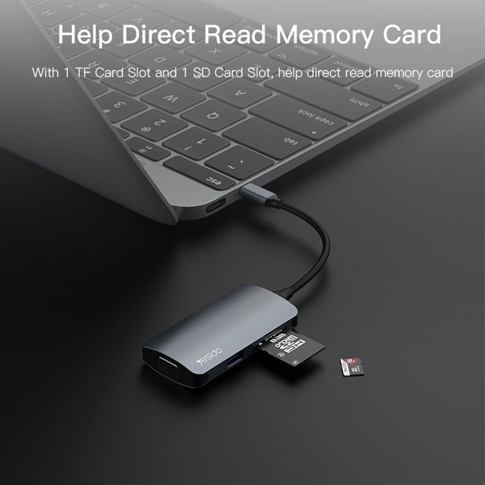 Hub USB-C Yesido HB16, 7en1, Gris