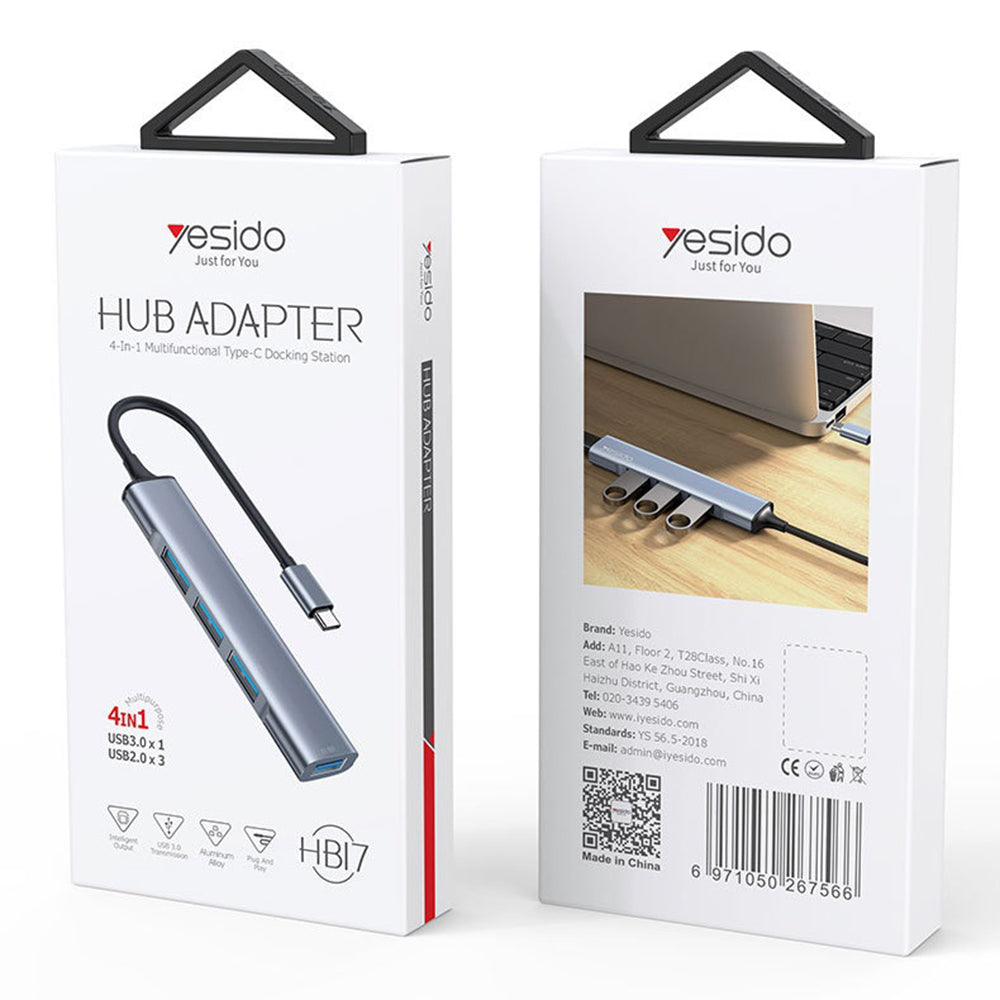 Hub USB-C Yesido HB17, 4 en 1, Gris