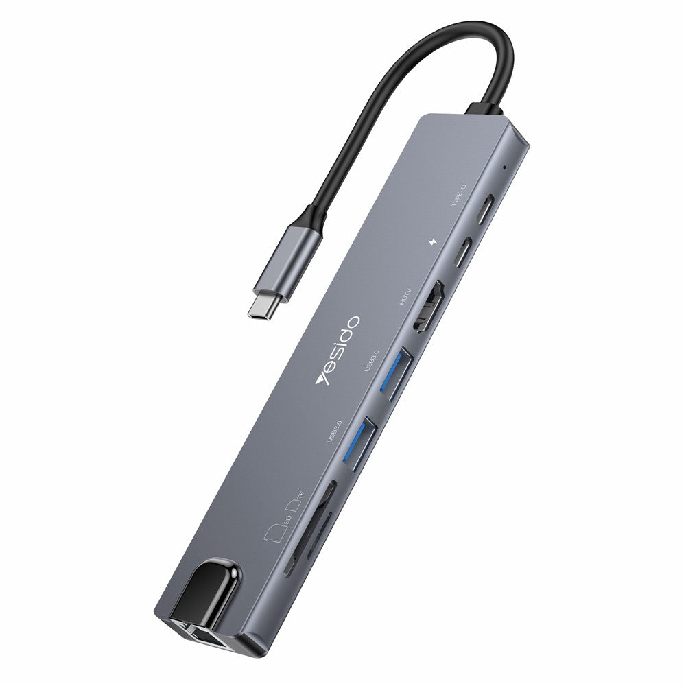 Hub USB-C Yesido HB27, 8 en 1, Gris