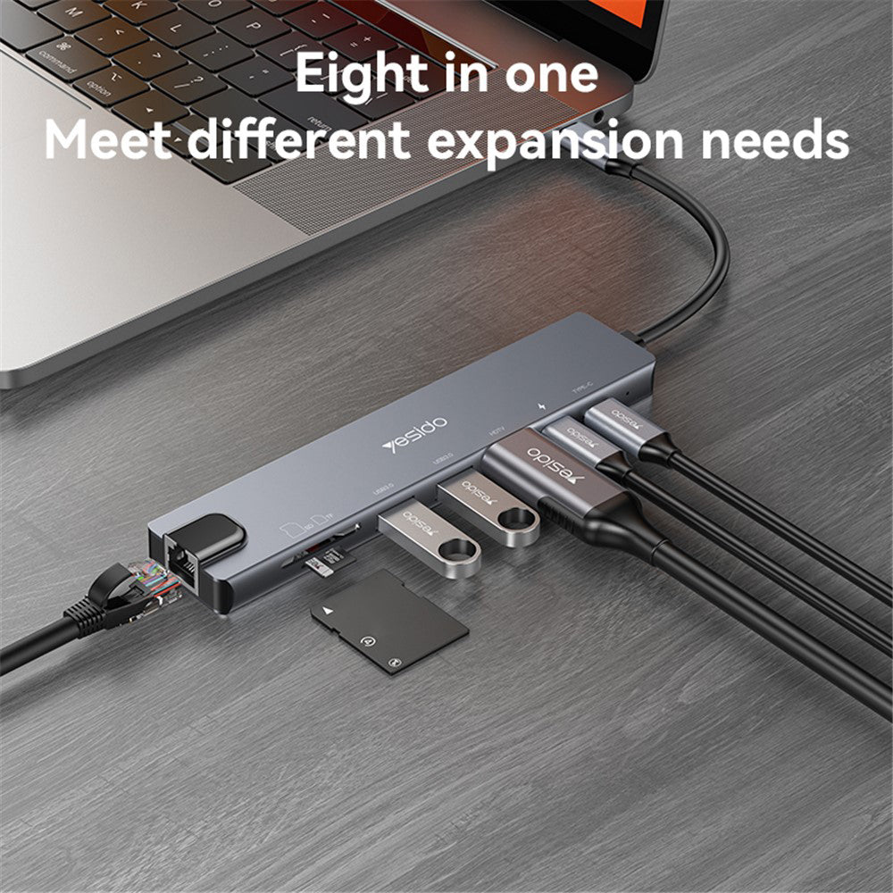 Hub USB-C Yesido HB27, 8 en 1, Gris