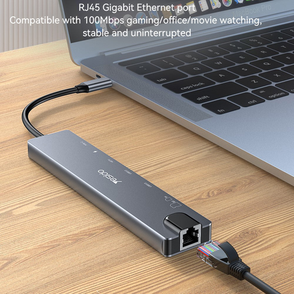 Hub USB-C Yesido HB27, 8 en 1, Gris