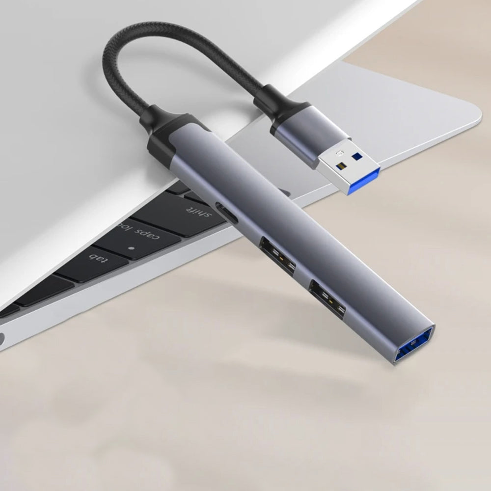 Hub USB Techsuit H19 PolarisBridge, 4en1, Gris Blanco