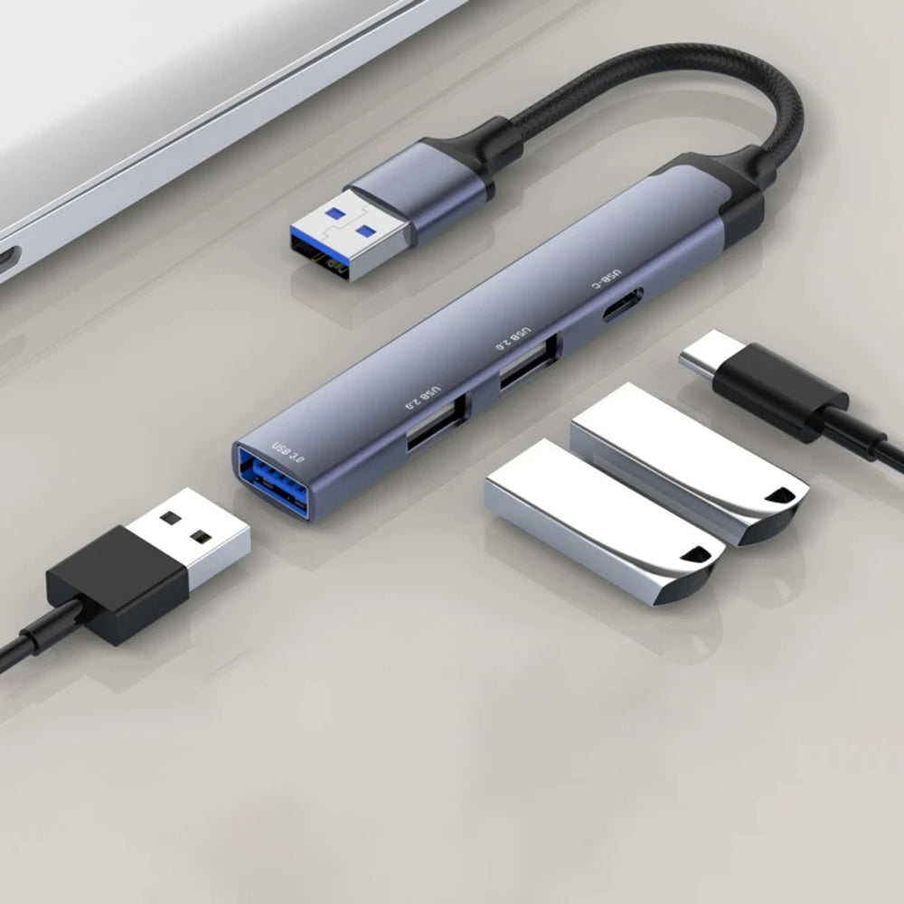 Hub USB Techsuit H19 PolarisBridge, 4en1, Gris Blanco