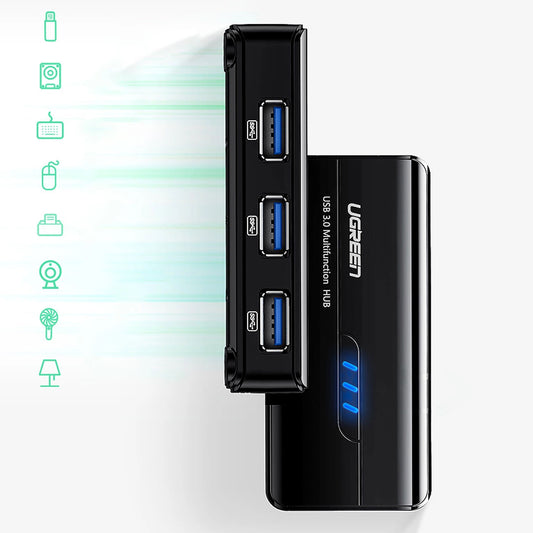 Hub USB UGREEN 20265, 3 x USB-A 3.0 - 1 x RJ45, Negro