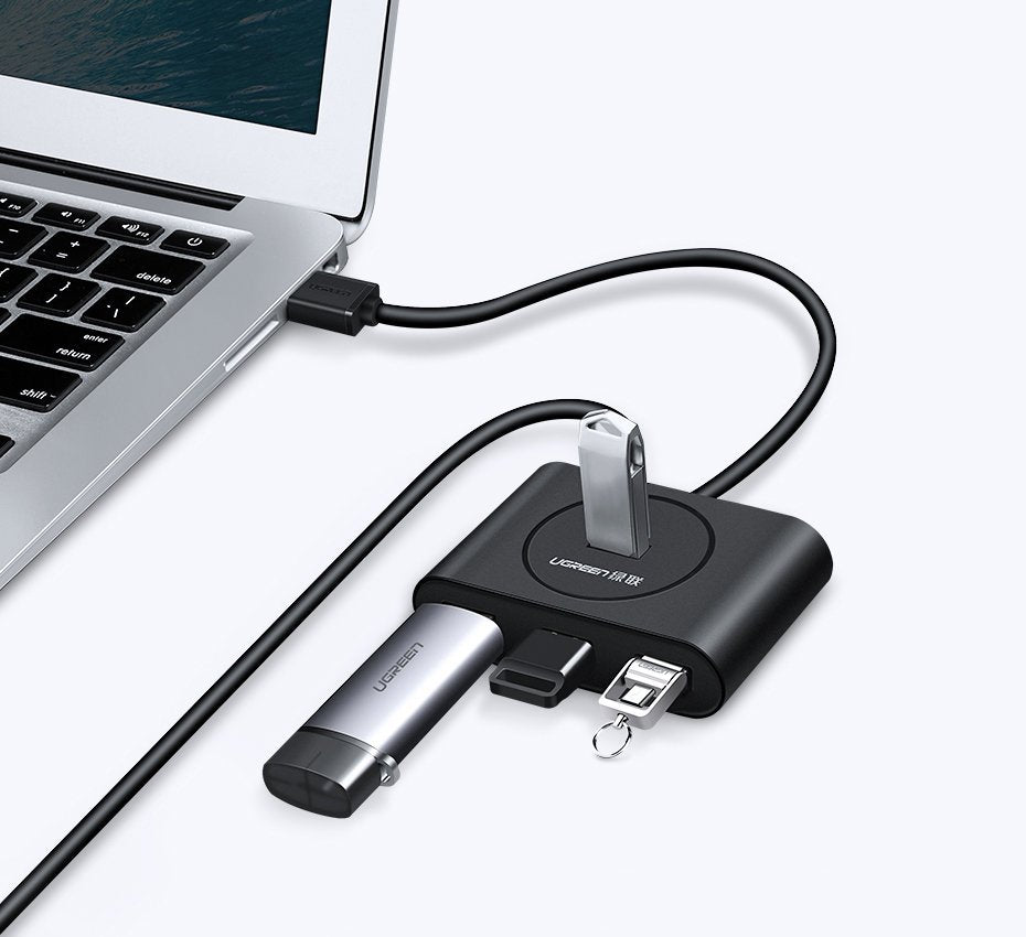 Hub USB UGREEN CR113, 4 x USB-A 3.0, 1m, Negro