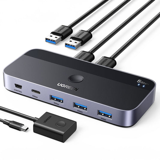 Hub USB UGREEN CM662, 3 x USB-A 3.0 - 1 x USB-C - 1 x miniUSB, Negro