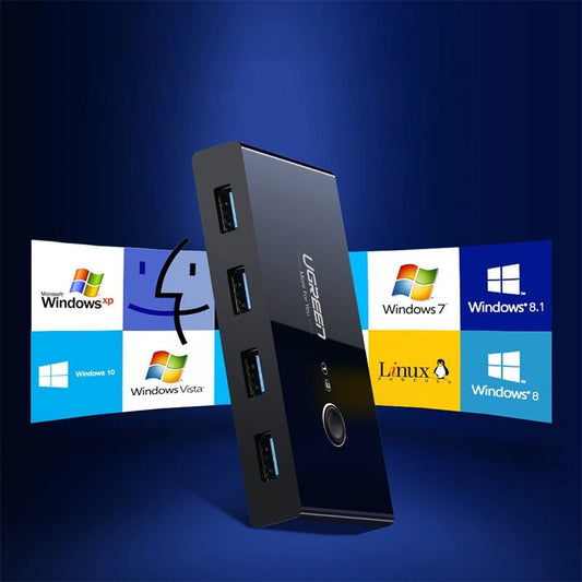 USB Hub UGREEN US216 Two Sharing Switch Box, 4 x USB-A 3.0, Negro