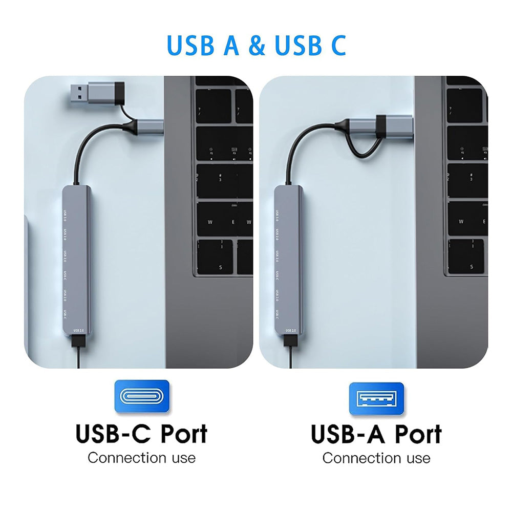 Hub USB / USB-C Techsuit H6 DataBridge, 7 en 1, Gris