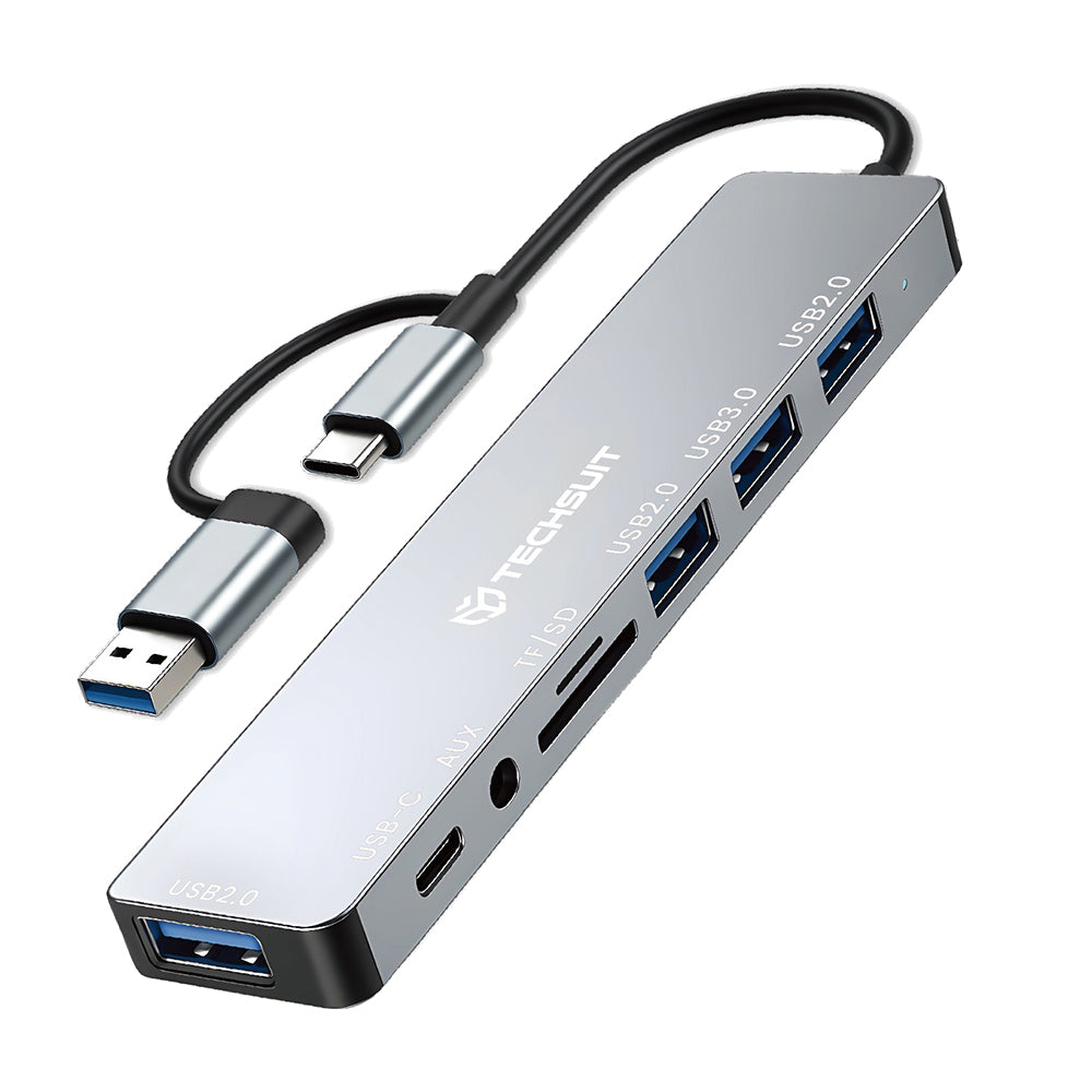 Hub USB / USB-C Techsuit H9 DataBridge, 8 en 1, Gris
