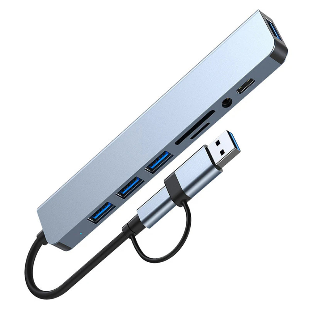 Hub USB / USB-C Techsuit H9 DataBridge, 8 en 1, Gris