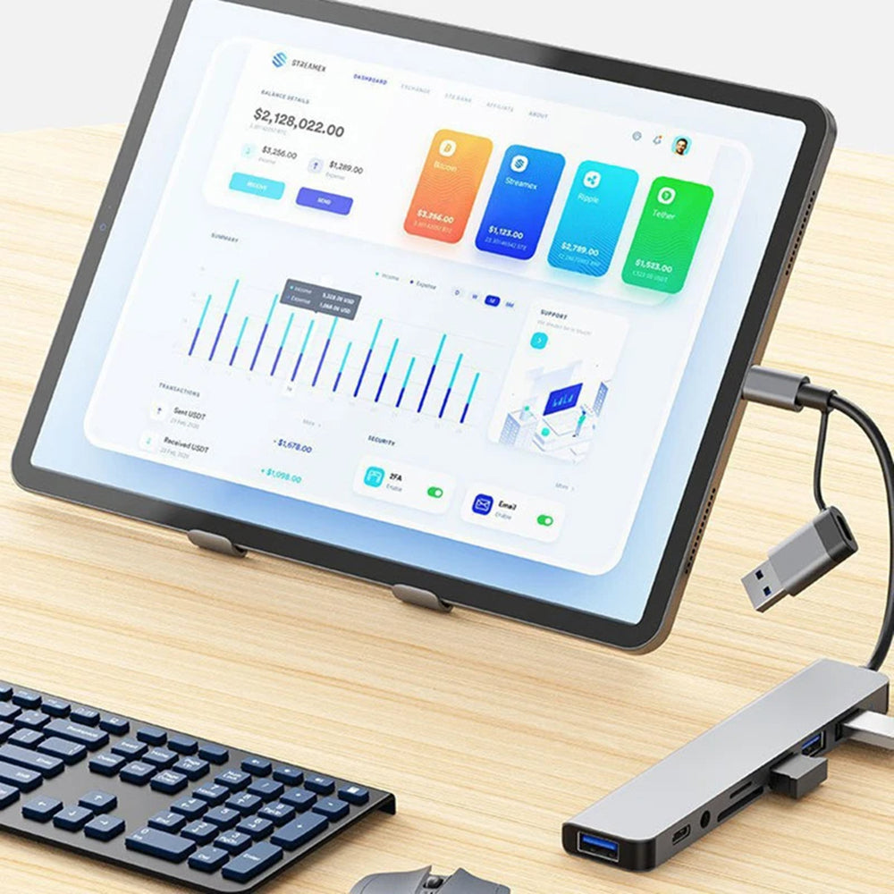 Hub USB / USB-C Techsuit H9 DataBridge, 8 en 1, Gris