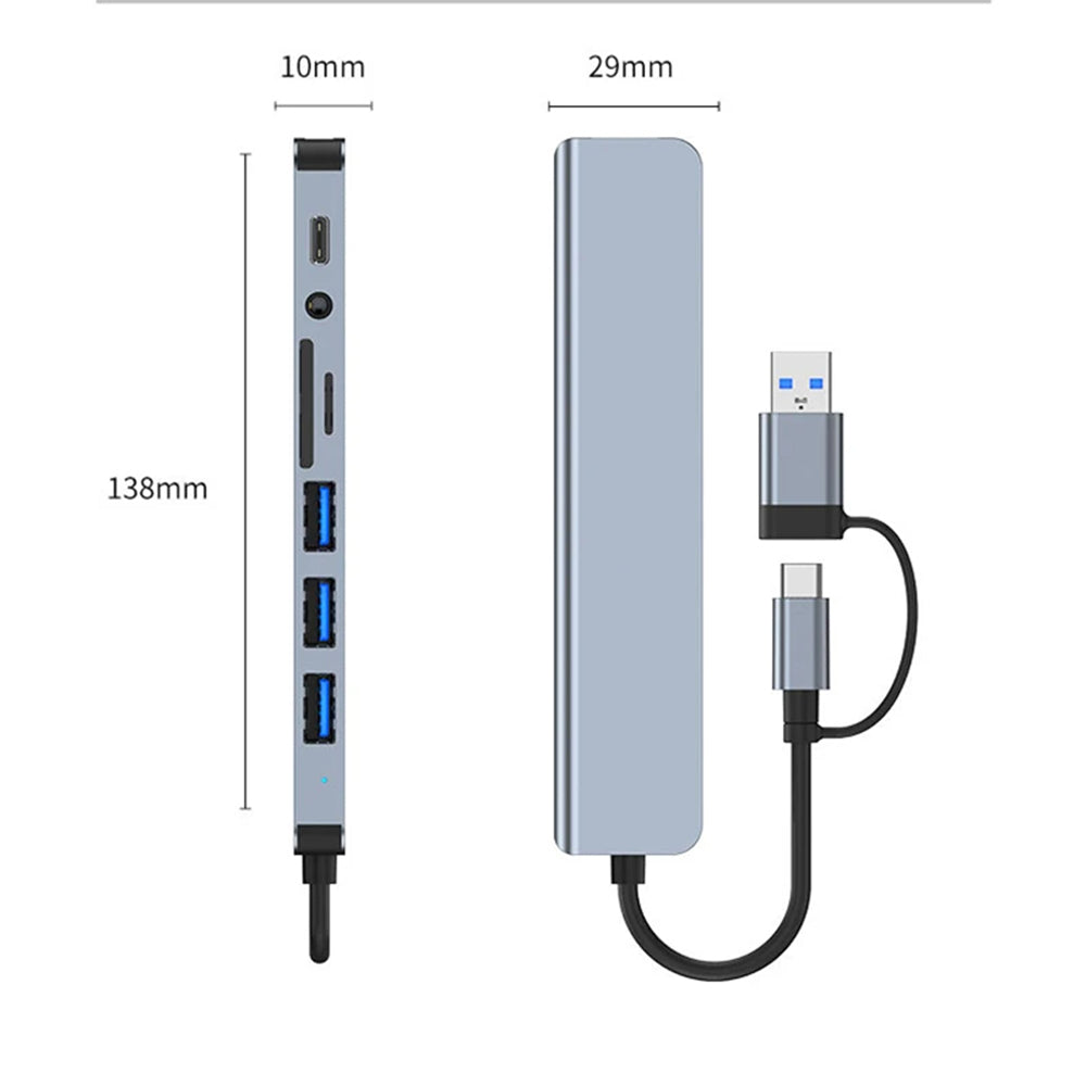 Hub USB / USB-C Techsuit H9 DataBridge, 8 en 1, Gris