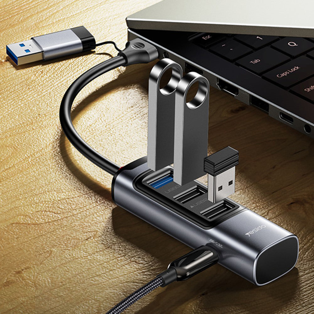 Hub USB / USB-C Yesido HB19, 4 en 1, Gris