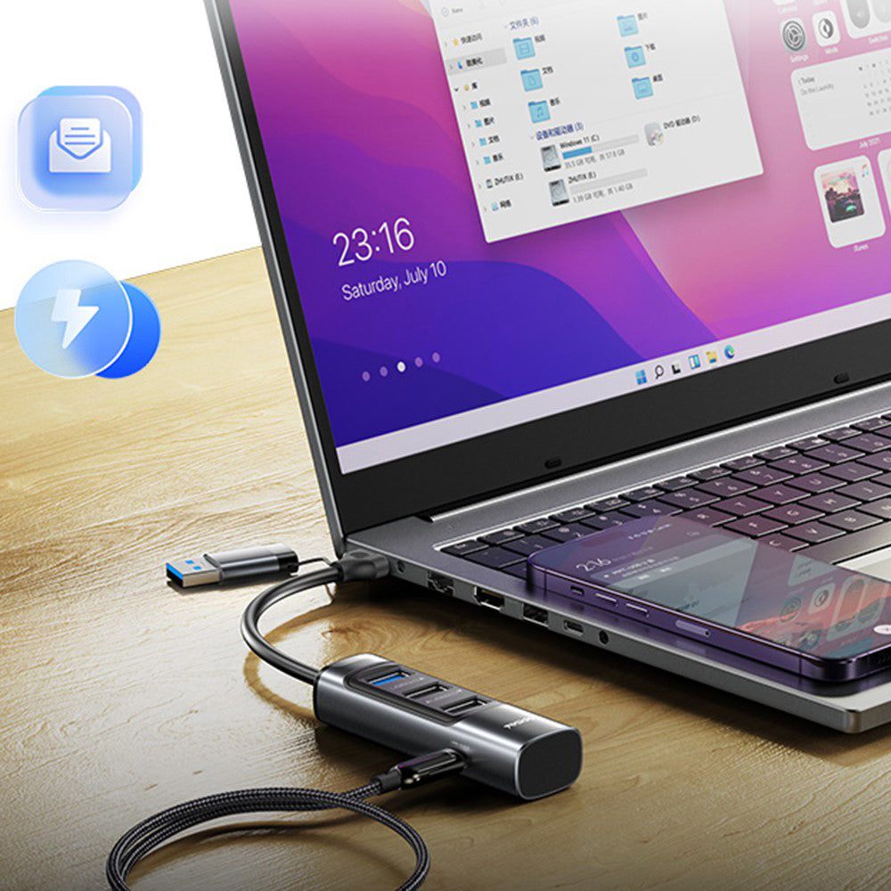 Hub USB / USB-C Yesido HB19, 4 en 1, Gris