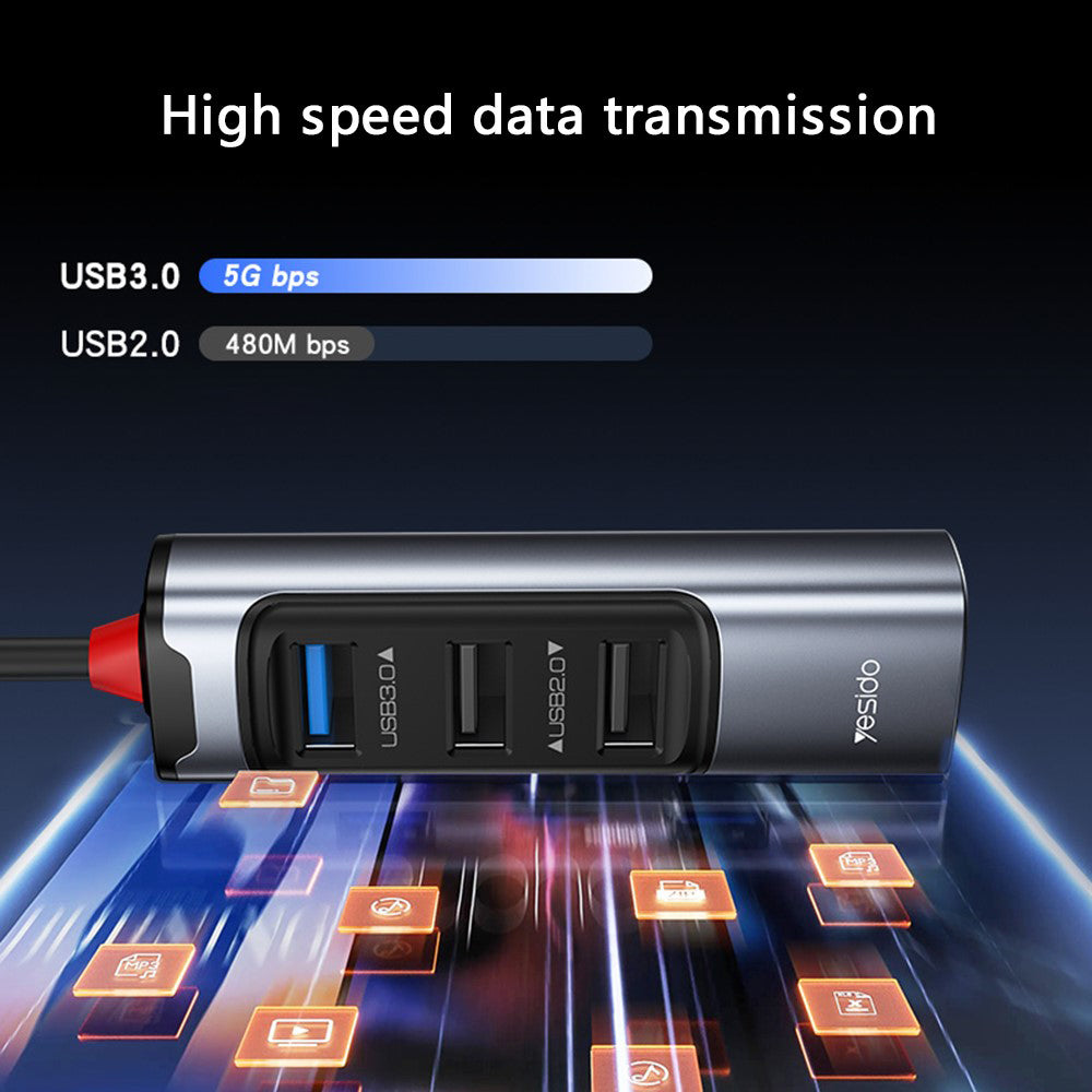 Hub USB / USB-C Yesido HB19, 4 en 1, Gris