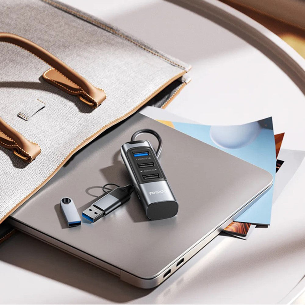 Hub USB / USB-C Yesido HB19, 4 en 1, Gris