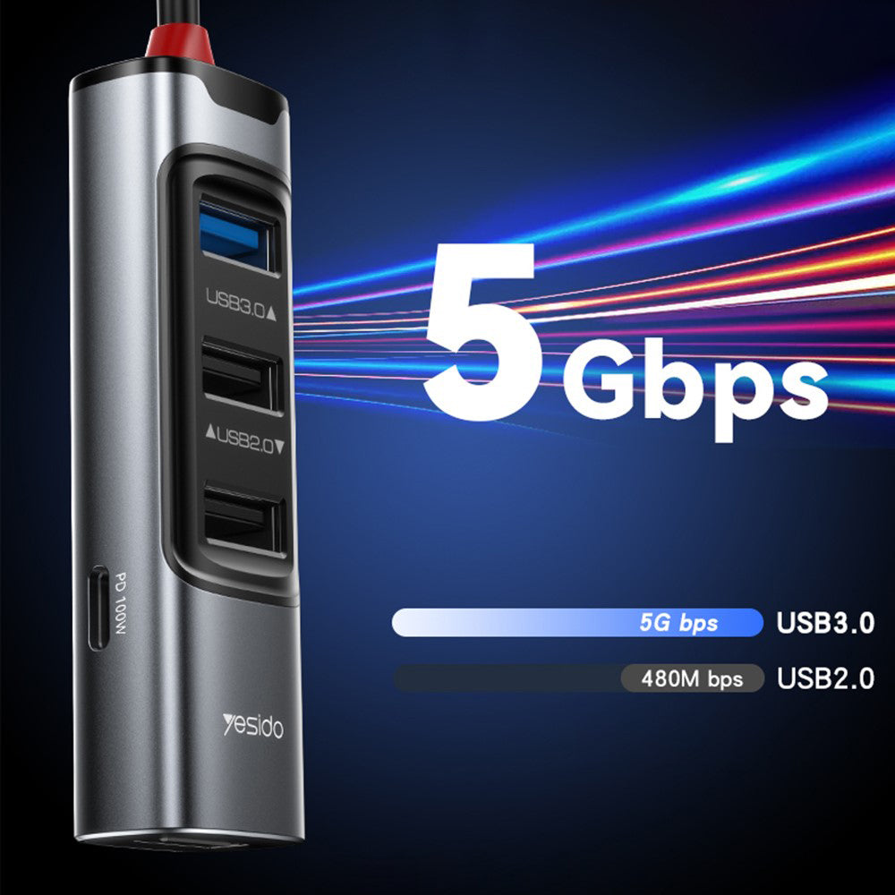 Hub USB / USB-C Yesido HB20, 5en1, Gris