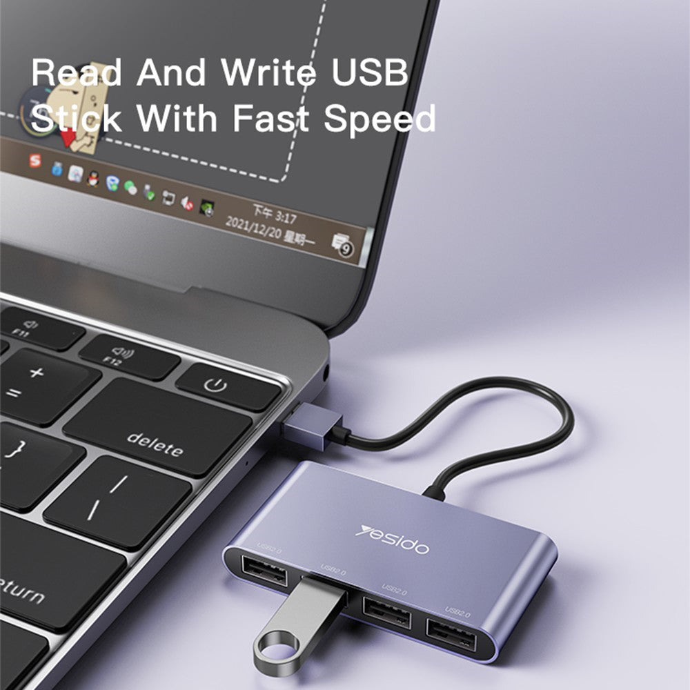 Hub USB Yesido HB12, 4 en 1, Gris