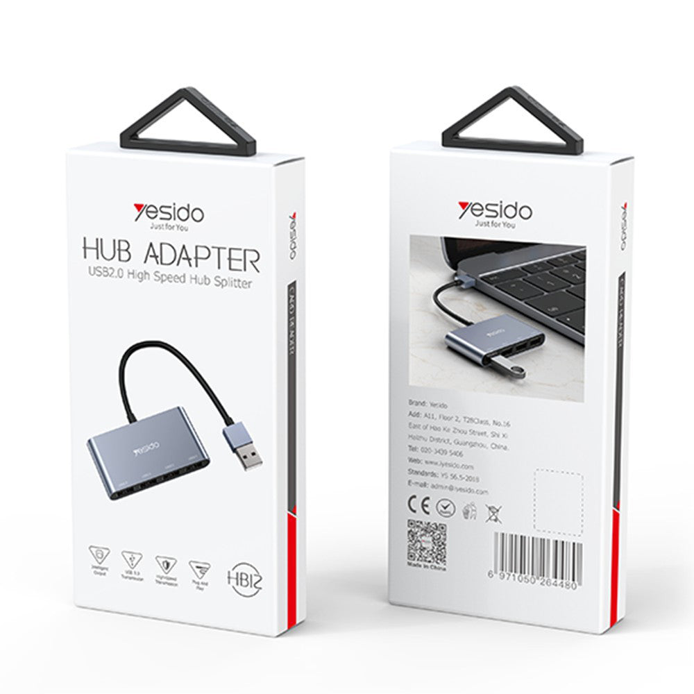 Hub USB Yesido HB12, 4 en 1, Gris