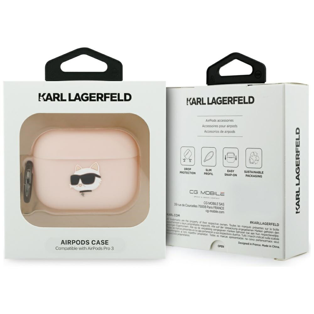 Funda Karl Lagerfeld Silicone Choupette's Head 3D para Apple AirPods Pro 3, Rosa