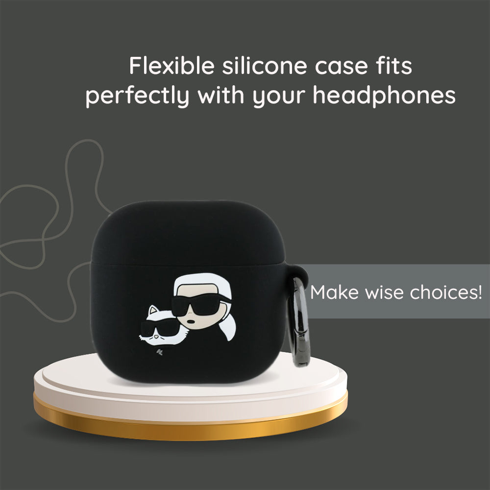 Funda Karl Lagerfeld 3D Karl & Choupette's Heads para Apple AirPods 4, Negra
