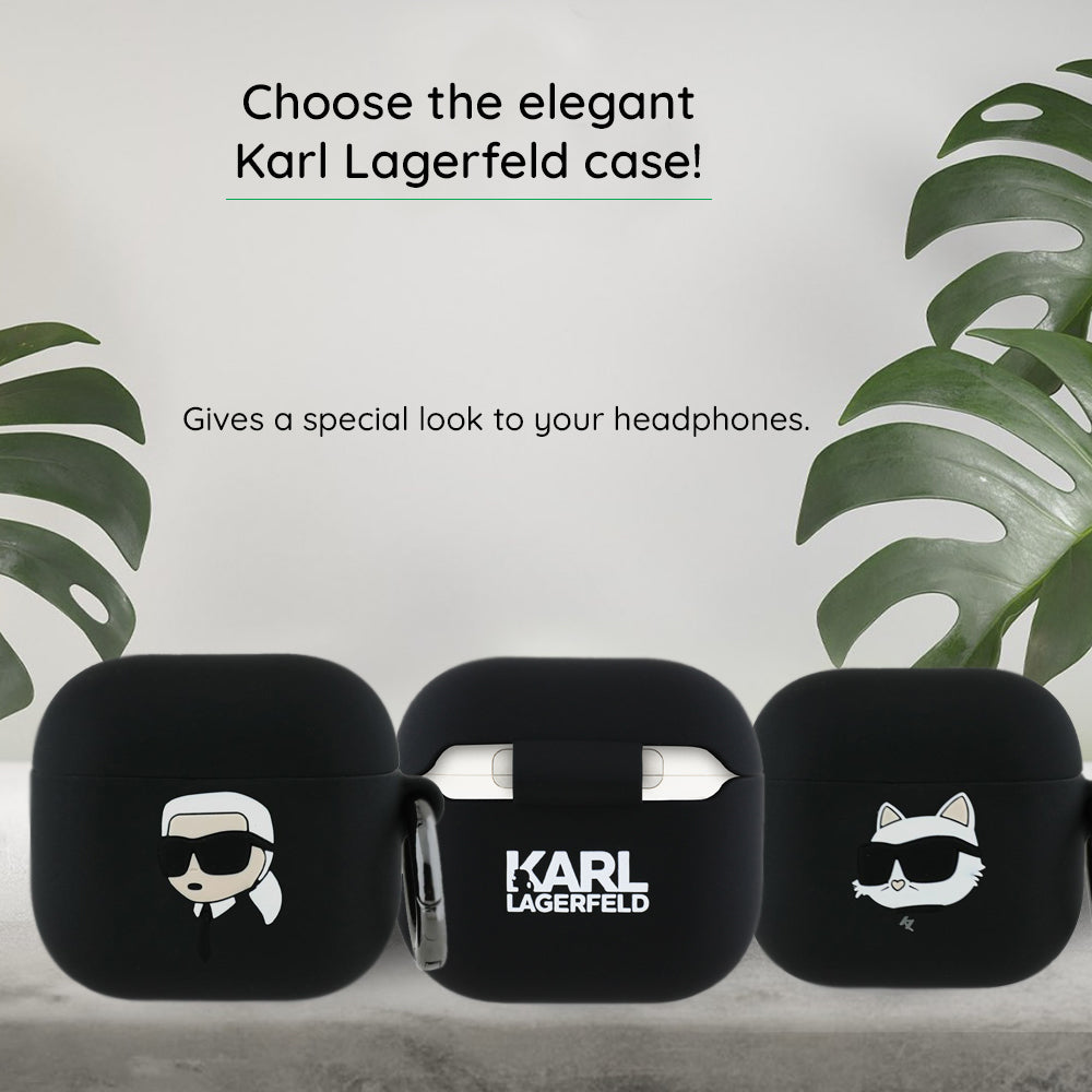 Funda Karl Lagerfeld 3D Karl & Choupette's Heads para Apple AirPods 4, Negra