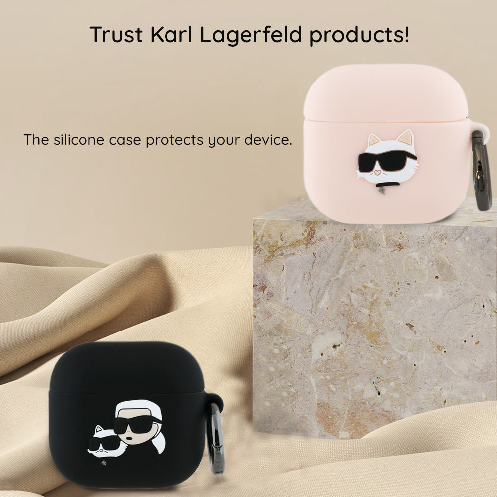 Funda Karl Lagerfeld 3D Karl & Choupette's Heads para Apple AirPods 4, Negra