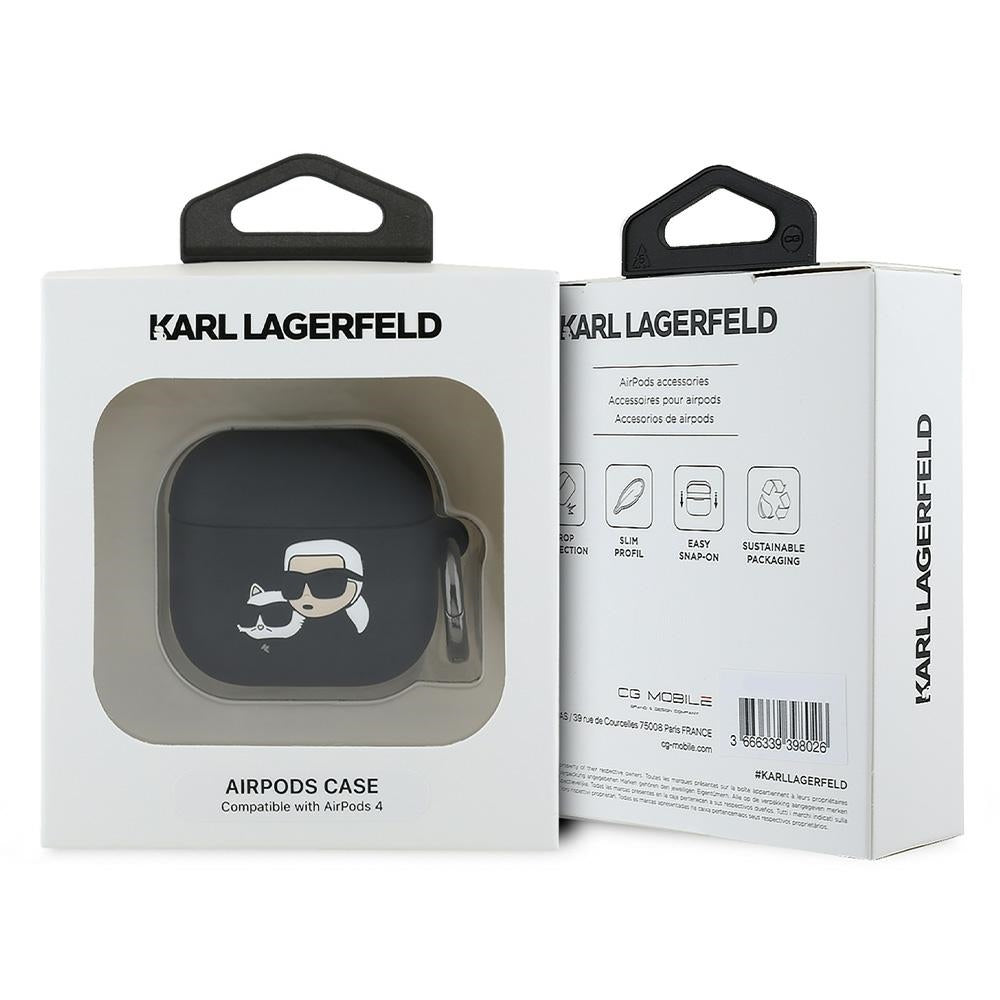 Funda Karl Lagerfeld 3D Karl & Choupette's Heads para Apple AirPods 4, Negra