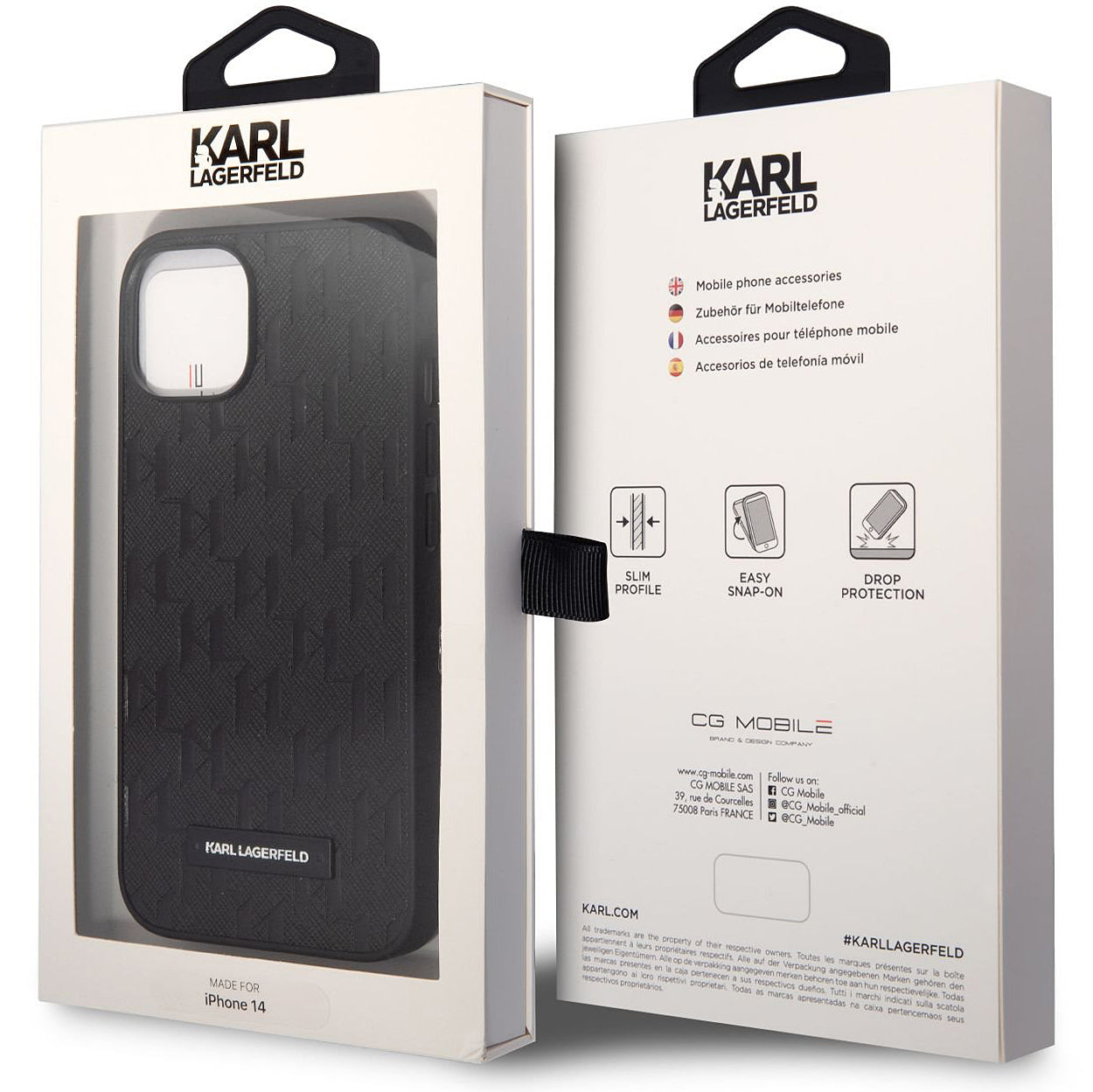 Funda para Apple iPhone 14 Plus, Karl Lagerfeld, Saffiano Monogram Metal Logo, Negra